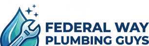 Federal Way Plumbing Guys logo, a water drop crossed with a wrench, at the top of the Federal Way plumbing home page